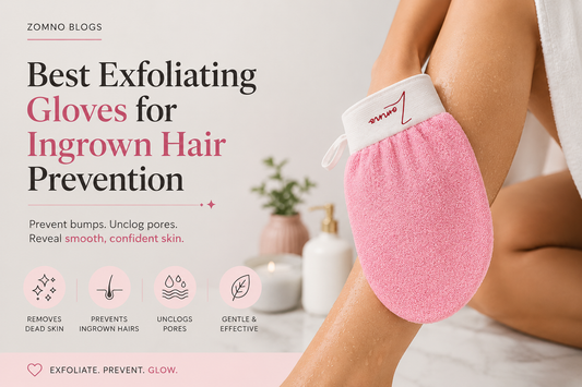 woman using exfoliating glove to prevent ingrown hairs and achieve smooth skin