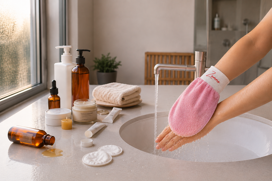 real results using exfoliating glove for dead skin removal and smoother skin